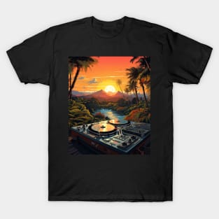 90s Vaporwave Sunset Cassette Tape in Outrun Synthwave T-Shirt